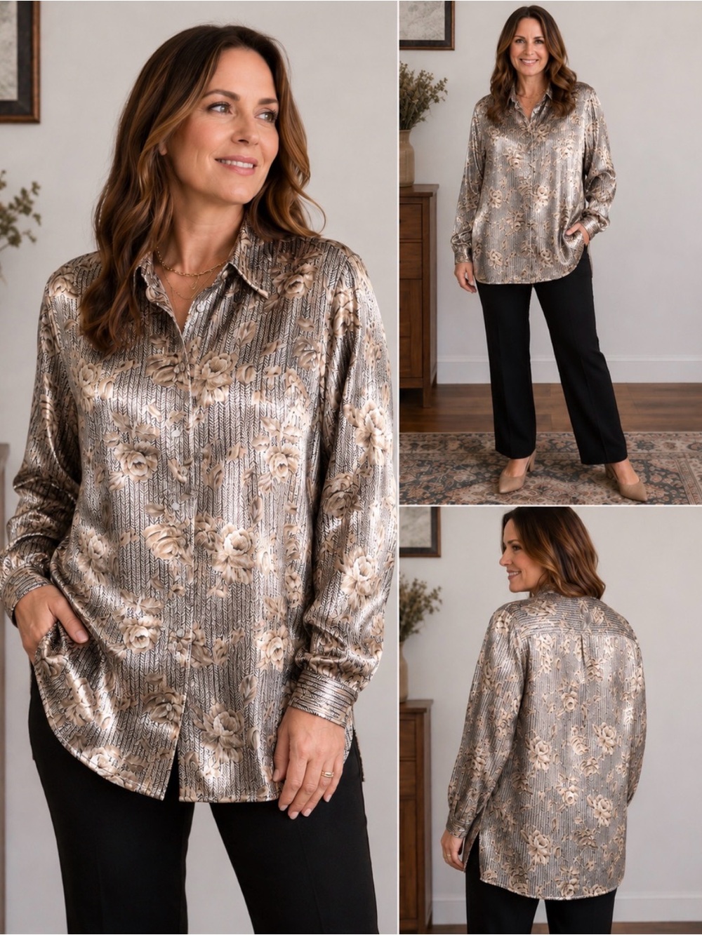 NOTATIONS Woman Floral Button Front Blouse | Relaxed Fit